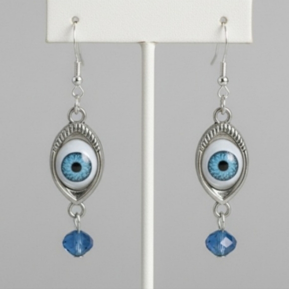 Mystic Blue Evil Eye Dangle Earrings. 6 Cm - Picture 2 of 5